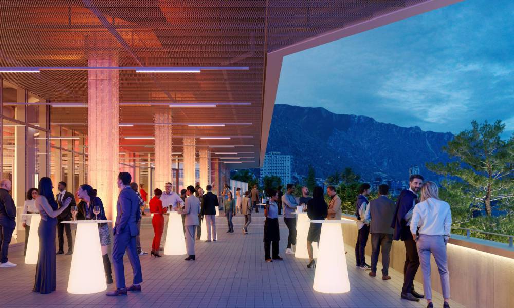 Terrasse der Quincy Jones Hall mit Blick auf den Genfersee
